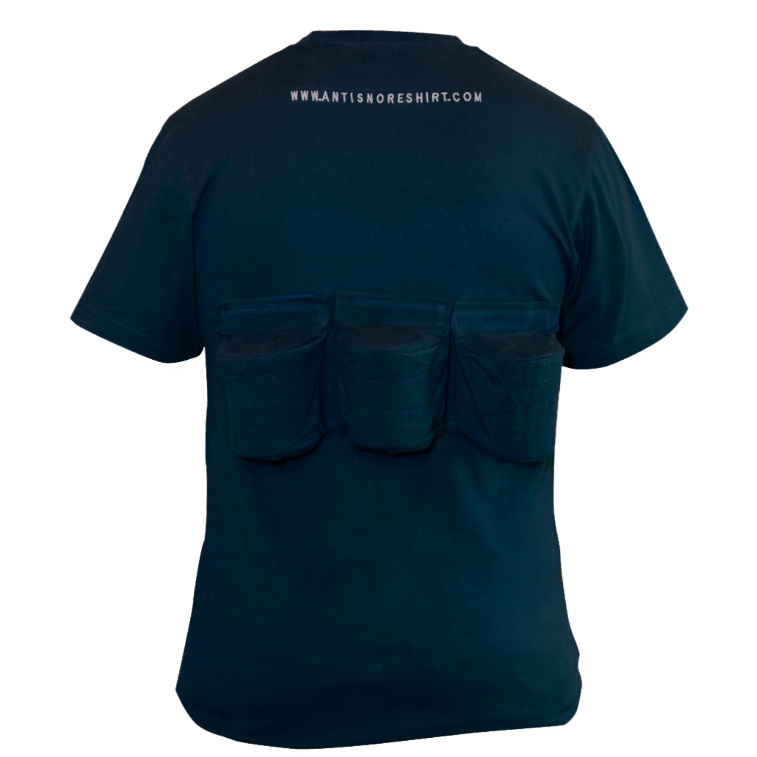 Anti Snore T-shirt in blue back view 3 inflatable bumpers